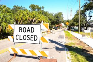 Road closed sign on S. MacDill Avenue